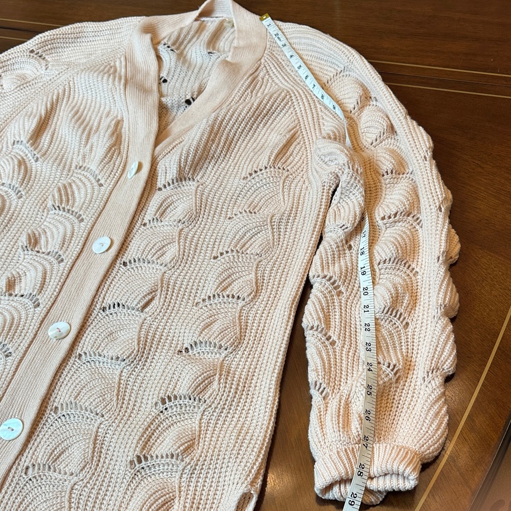 Ellie Tahari 100% Cashmere Long Cable Knit Cardigan Sweater Luxury Neutral - Picture 4 of 13